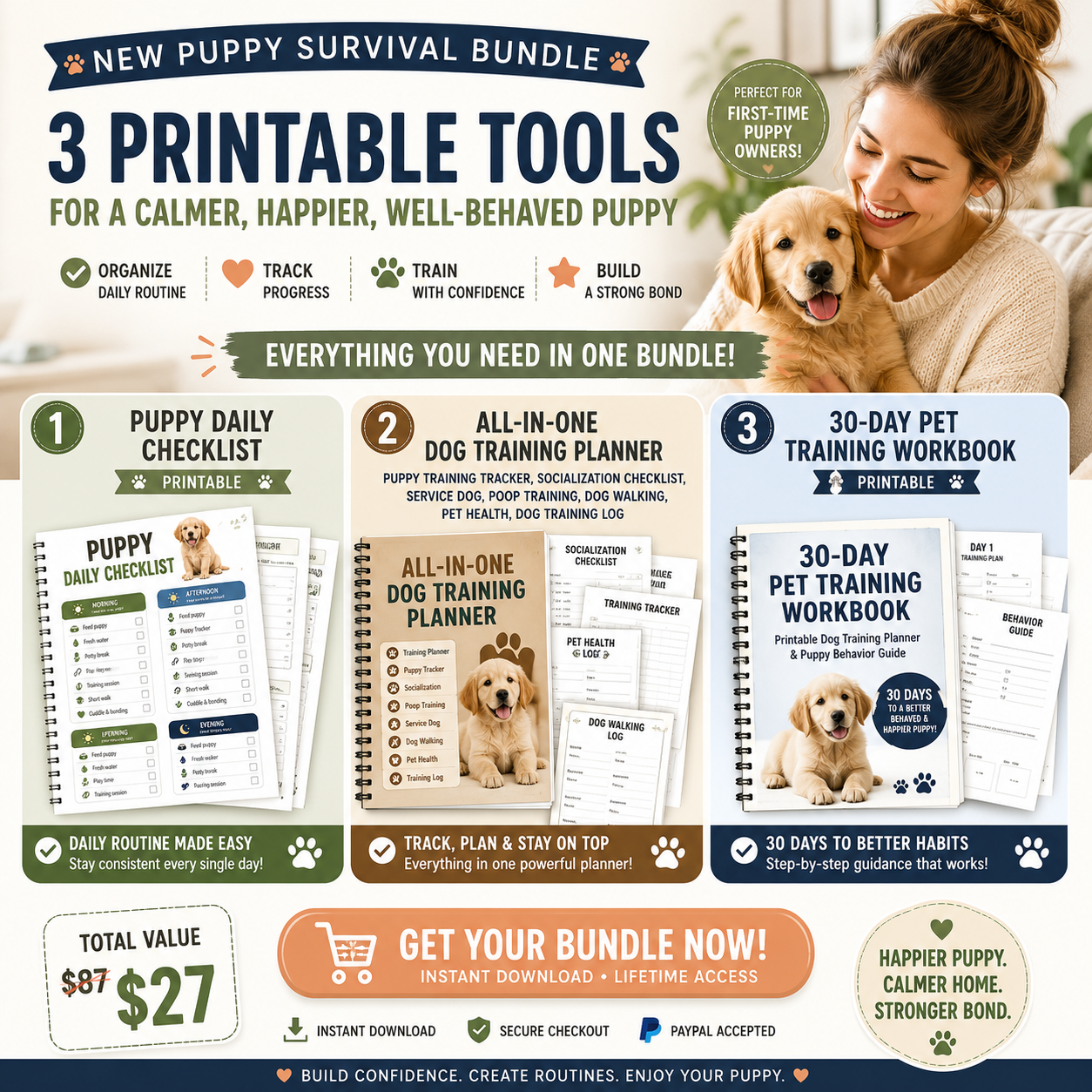 New Puppy Survival Bundle — Printable Puppy Daily Checklist, Dog Training Planner & 30-Day Pet Training Workbook - Image 19