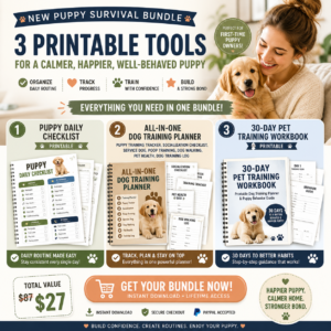 New Puppy Survival Bundle — Printable Puppy Daily Checklist, Dog Training Planner & 30-Day Pet Training Workbook
